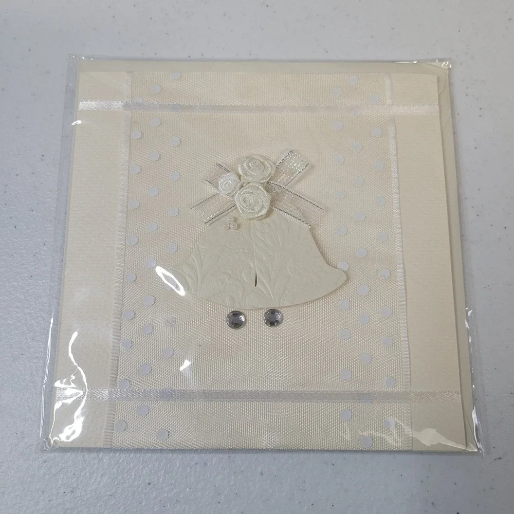 Paper Magic Group Wedding Greeting Card Cream Bells Ribbon Rhinestones 6X6‎